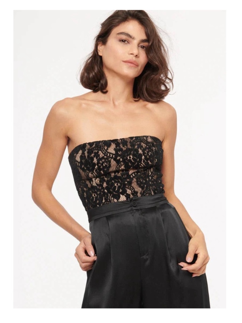 Cami NYC Reina Bodysuit Strapless Lace in Black Lace Size XS feminine romantic‎